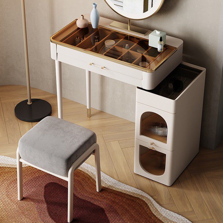 White Make-up Vanity Glass Top Makeup Vanity Desk Table with Drawer