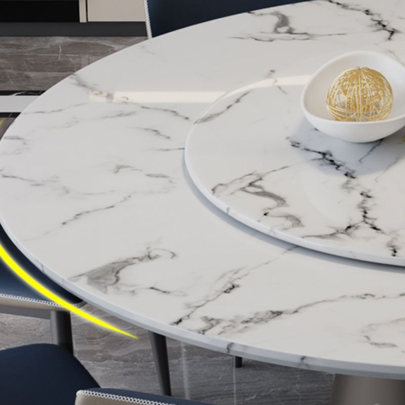 White-black Stone Round Table Turntable Home Furniture with Pedestal Base Clearhalo 'Dining Tables & Seating' 'Dining Tables' 'dining_table' 'furn' 'furn_dining_table' 'Furniture' 'Kitchen & Dining Furniture' 1200x1200_c581452a-2747-46d7-877b-16d2f588586a