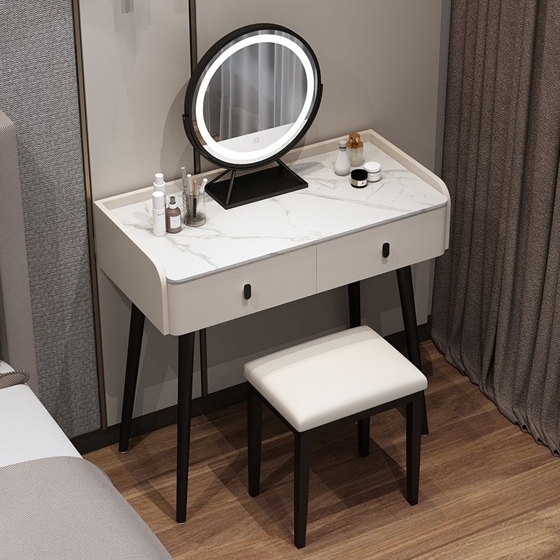 Modern Stone Top Make-up Vanity Solid Wood Vanity Dressing Table Set with 2 Drawers