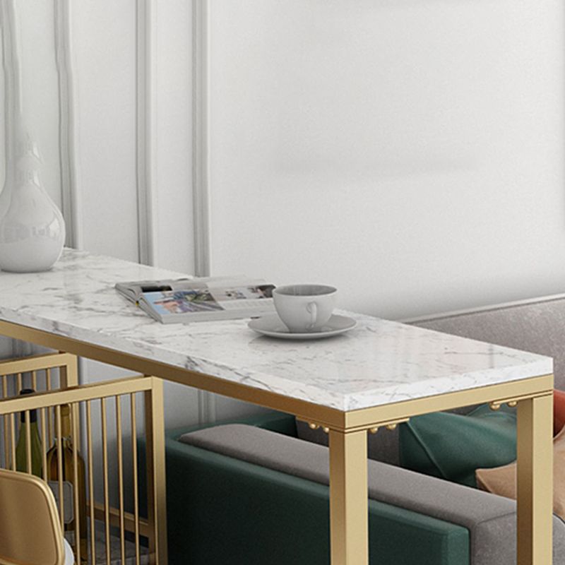 Modern Iron Bar Dining Table White Faux Marble Rectangle Indoor Bistro Table with Shelf Clearhalo 'Bar Furniture' 'Bar Tables' 'bar_tables' 'furn' 'furn_bar_tables' 'Furniture' 'furniture_bar_tables' 'Kitchen & Dining Furniture' 1200x1200_c58a1e34-d7e1-4ba4-a731-ab5b2c1c8371
