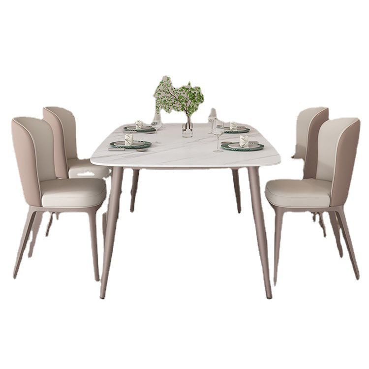 Nordic 1/2/5/7 Pieces Rectangle Dining Set Sintered Stone Dining Table with Leather Chairs Clearhalo 'Dining Room Sets' 'Dining Tables & Seating' 'dining_room_set' 'furn' 'furn_dining_room_set' 'Furniture' 'furniture_dining_room_set' 'Kitchen & Dining Furniture' 1200x1200_c58bad30-0491-46a6-a4f4-b8c5e3392f03