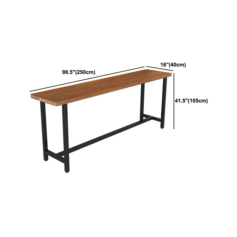 Solid Wood Top Rectangular Bar Table Luxurious Bistro Table with Black Trestle Base
