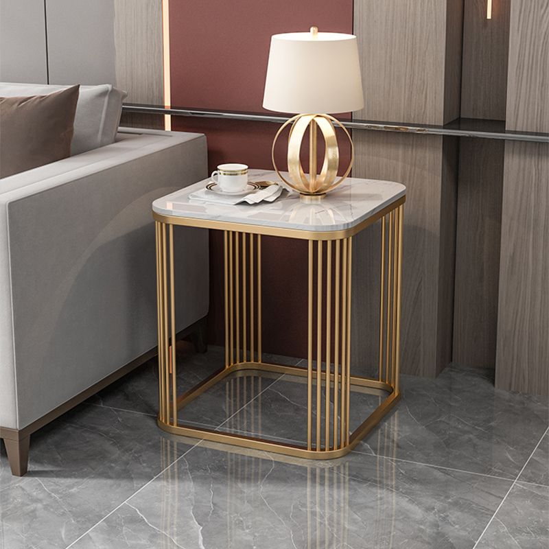 Modern Square Slate Top Side Table 21.6" Tall Iron Frame End Table