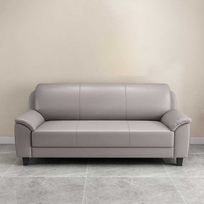 コンテンポラリーフェイクレザーソファウッドフレームピロートップアームソファ