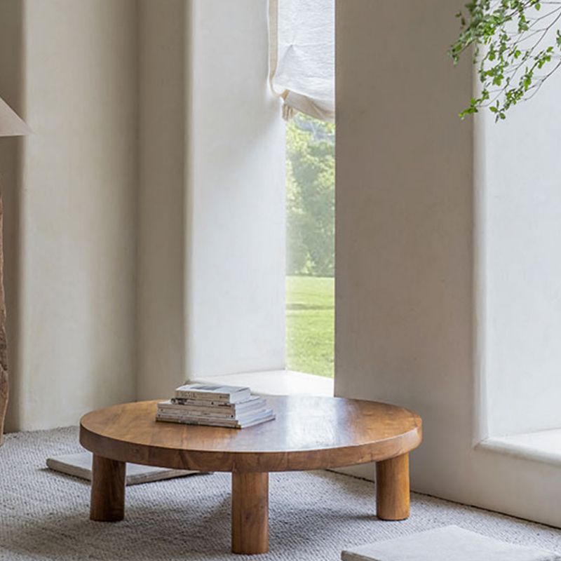 コンテンポラリー4脚ブラウンソリッドウッドラウンドコーヒーカクテルテーブル