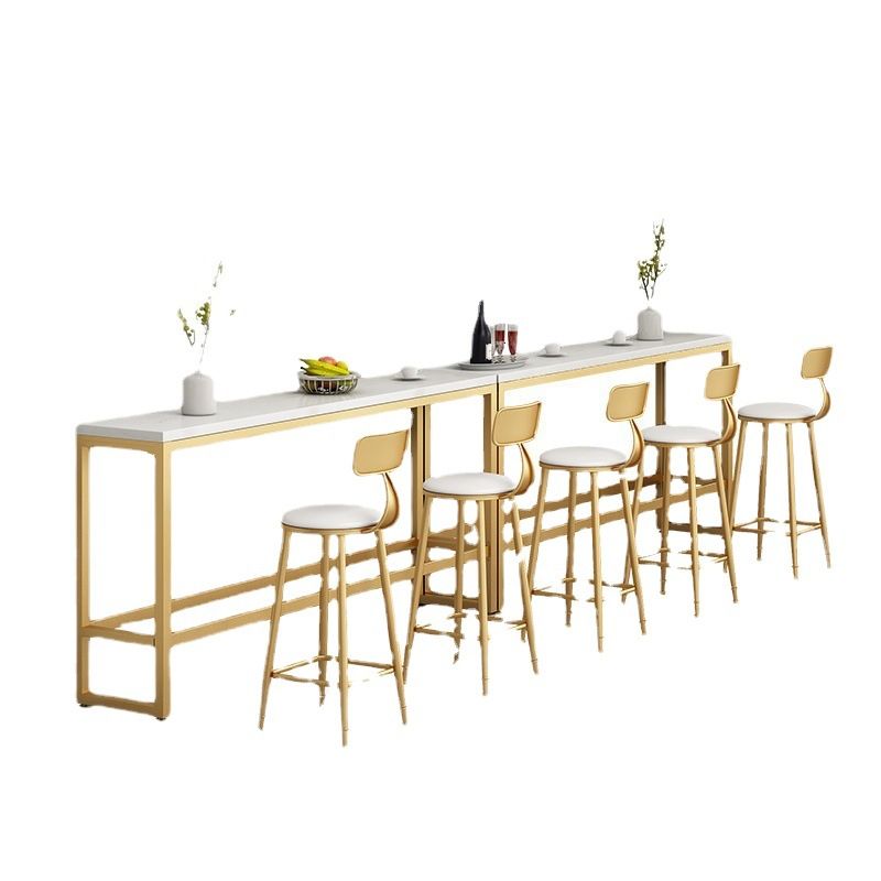 White Solid Wood Bar Table Trestle Base Dining Table for Kitchen Living Room