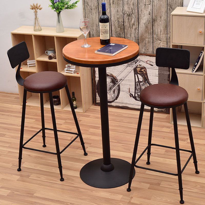 Industrial Black Iron Bar Table Natural Wood Round Top Indoor Bistro Table with Pedestal Clearhalo 'Bar Furniture' 'Bar Tables' 'bar_tables' 'furn' 'furn_bar_tables' 'Furniture' 'furniture_bar_tables' 'Kitchen & Dining Furniture' 'kitchen&dining_furn' 'kitchen' 1200x1200_c5a2c1ab-12fa-4507-bf03-01fb6efee000