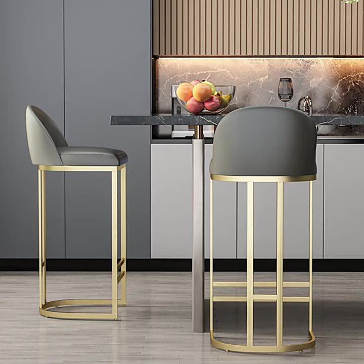 Glam Backrest Counter Stool Iron Kitchen Bar Stool with Leather Cushion and Pedal Clearhalo 'Bar Furniture' 'Bar Stools' 'bar_stools' 'furn' 'furn_bar_stools' 'Furniture' 'Kitchen & Dining Furniture' 1200x1200_c5a9336b-f36f-4234-9fcb-c490260f6a0c