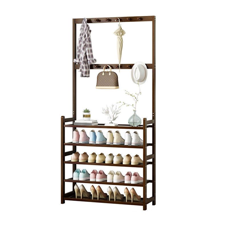 Moderne stijl kapsel rek vrijstaand massief bamboe haken ontwerpkastrek met planken met planken