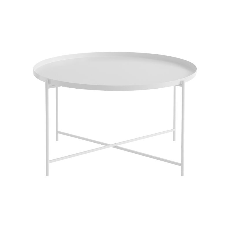 Cross Legs Tray Top Coffee Table Round Metallic Cocktail Table Clearhalo 'Coffee & Accent Tables' 'Coffee Tables' 'coffee_tables' 'furn' 'furn_coffee_tables' 'Furniture' 'Living Room Furniture' 1200x1200_c5aaf22b-b9b7-4fb6-a108-6a0b4ab3db5e