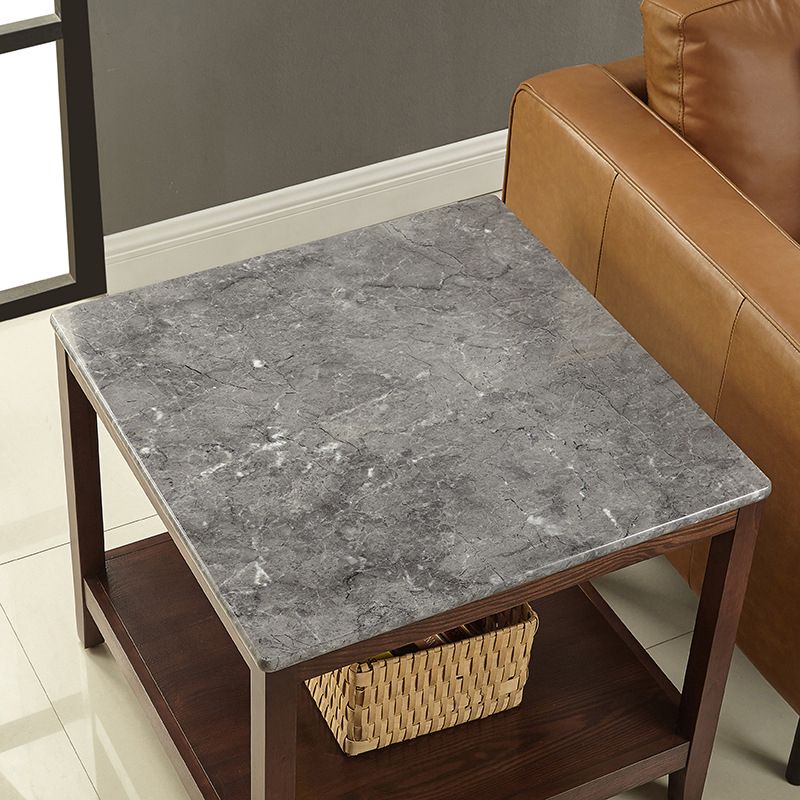 Farmhouse Square Wood Top End Table 4 Legs Sofa Side Table  with Shelves