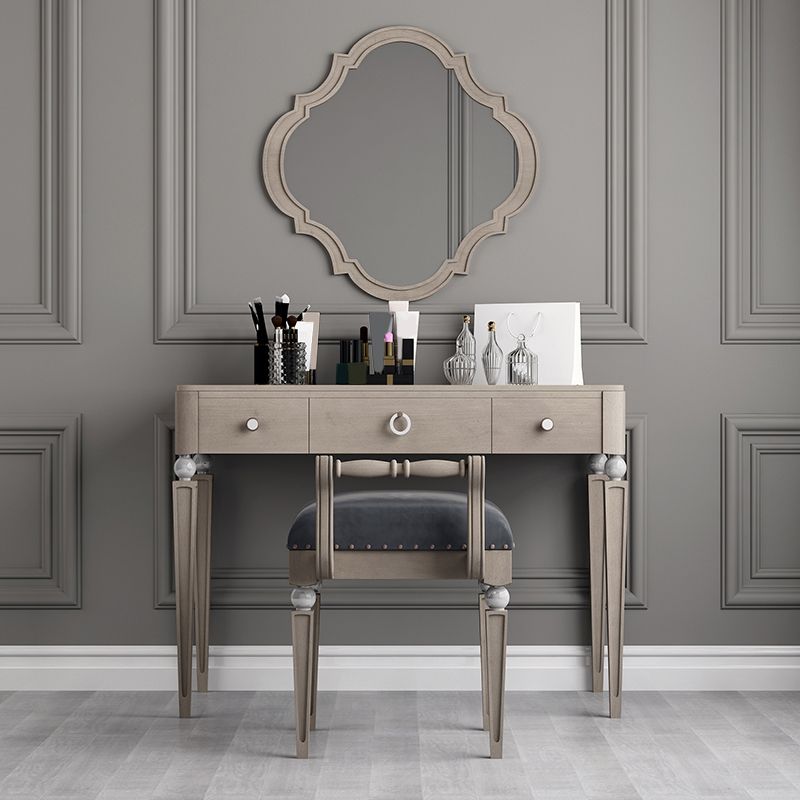 Two Piece Traditional Mirrored Vanity Set Solid Wood Dressing Table