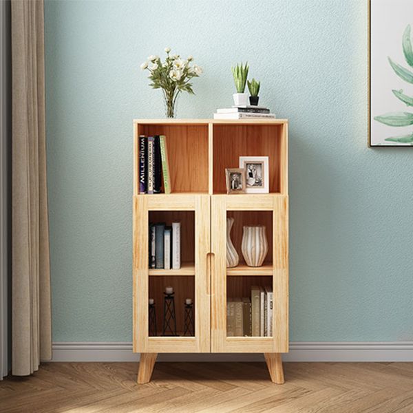 Pine Wood Glass Paned Accent Cabinet 47.6" Tall Natural Storage Chest Clearhalo 'Cabinets & Chests' 'cabinets_chests' 'furn' 'furn_cabinets_chests' 'Furniture' 'Living Room Furniture' 1200x1200_c5b7caa3-c273-47e8-b141-0e9e16dd6636