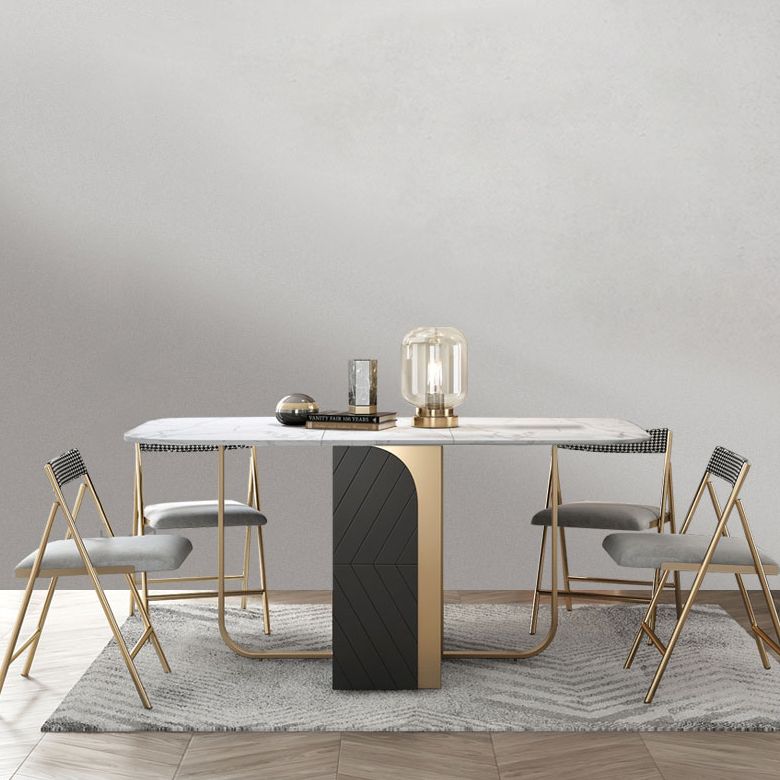 Modern Style Dining Table Sintered Stone Drop-Leaf 63" Table with Metal Base Clearhalo ' dining_table' 'Dining Tables & Seating' 'Dining Tables' 'furn' 'furn_dining_table' 'Furniture' 'furniture_dining_table' 'Kitchen & Dining Furniture' 'kitchen&dining_furn' 'kitchen' 'kitchen_dining_table' 1200x1200_c5ba4510-7d1c-4ce1-b4d2-dc7a668a6867