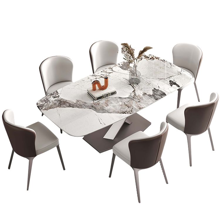 Rectangle White Tone Dining Table Sintered Stone Table Luxury with Pedestal Clearhalo ' dining_table' 'Dining Tables & Seating' 'Dining Tables' 'furn' 'furn_dining_table' 'Furniture' 'furniture_dining_table' 'Kitchen & Dining Furniture' 'kitchen&dining_furn' 'kitchen' 'kitchen_dining_table' 1200x1200_c5bb06ad-2691-4e31-8df7-20e260ef91c5