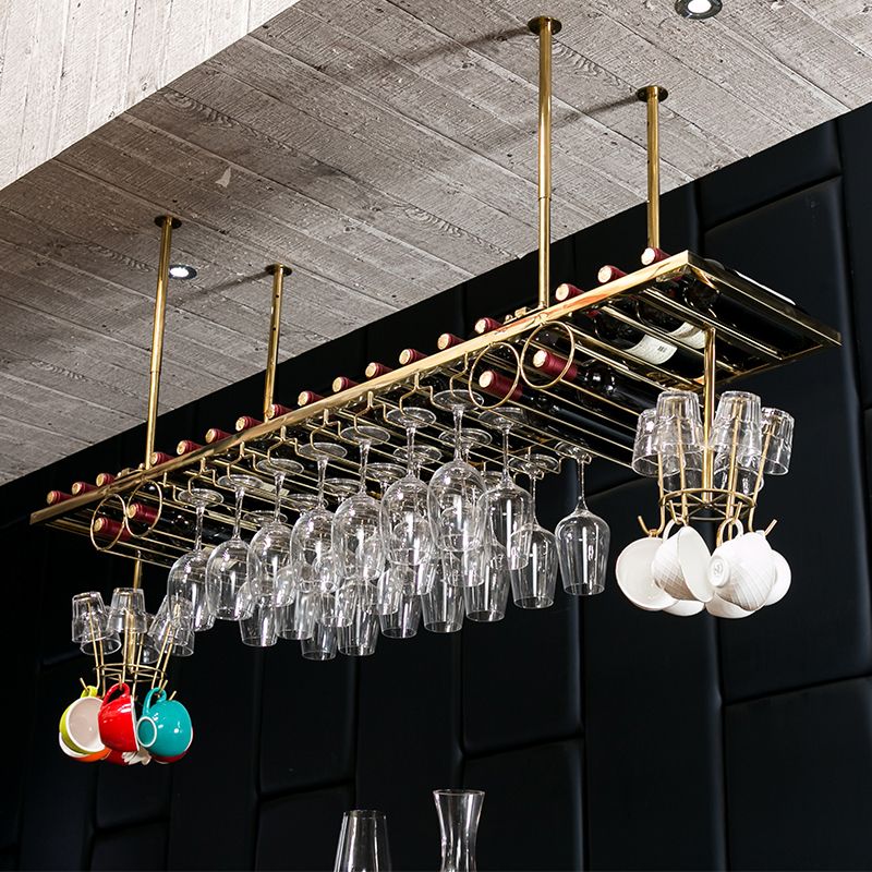 Glam Style Metal Hanging Wine Rack Kit in Gold, 59" x 13.8" x 13.4" Clearhalo 'furn' 'furn_wine_racks' 'Furniture' 'Kitchen & Dining Furniture' 'Wine Racks' 'wine_racks' 1200x1200_c5bc97a9-ad88-48f2-b0f0-bb99c3b1c6b7