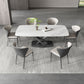White Stone Top Dining Table Rectangular Tabletop with Metal Pedestal Base Clearhalo 'Dining Tables & Seating' 'Dining Tables' 'dining_table' 'furn' 'furn_dining_table' 'Furniture' 'Kitchen & Dining Furniture' 1200x1200_c5bea4d2-b8dc-4333-a8d3-8bb4892a809e