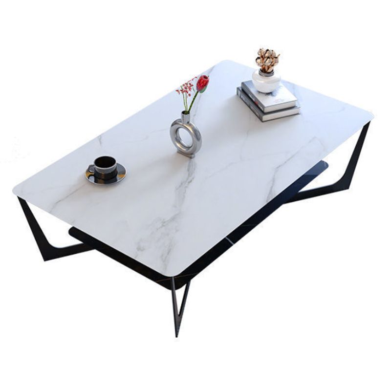 Cross Legs Slate Coffee Table Shelf Included Rectangle Single Cocktail Table