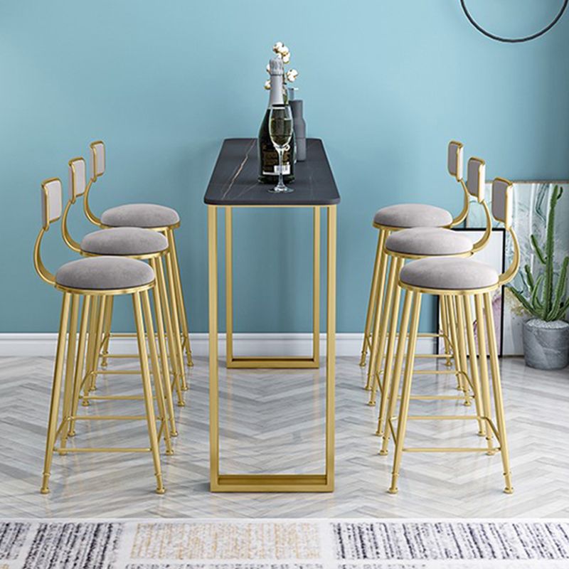 Glam Gold Iron Bar Dining Table Stone Top Indoor Bistro Table with Sled Pedestal Clearhalo 'Bar Furniture' 'Bar Tables' 'bar_tables' 'furn' 'furn_bar_tables' 'Furniture' 'furniture_bar_tables' 'Kitchen & Dining Furniture' 1200x1200_c5c255a9-bc65-4272-bb0b-ee007a8cb630