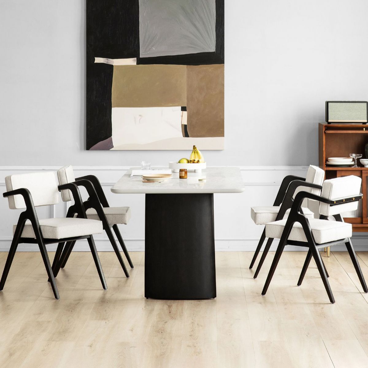 Contemporary White Retractable Wooden Dining Table with Double Pedestal Clearhalo 'Dining Tables & Seating' 'Dining Tables' 'dining_table' 'furn' 'furn_dining_table' 'Furniture' 'Kitchen & Dining Furniture' 1200x1200_c5c34b7e-e2d7-4aa8-aba2-9f3b9b44fbf7