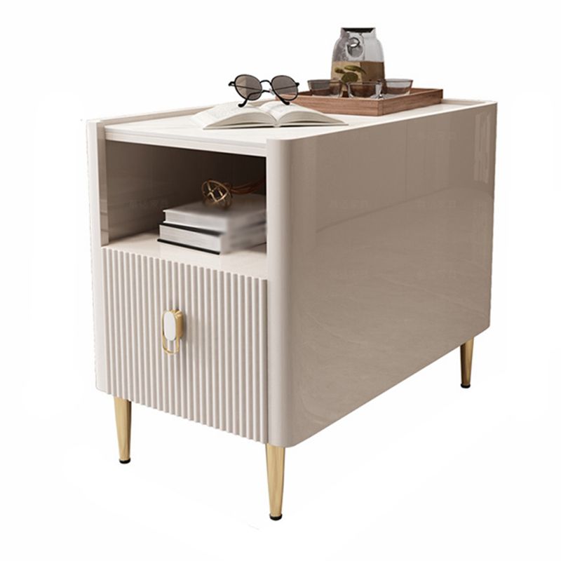 Modern Stone Top End Table 4 Legs Side Table with Drawer and Shelf