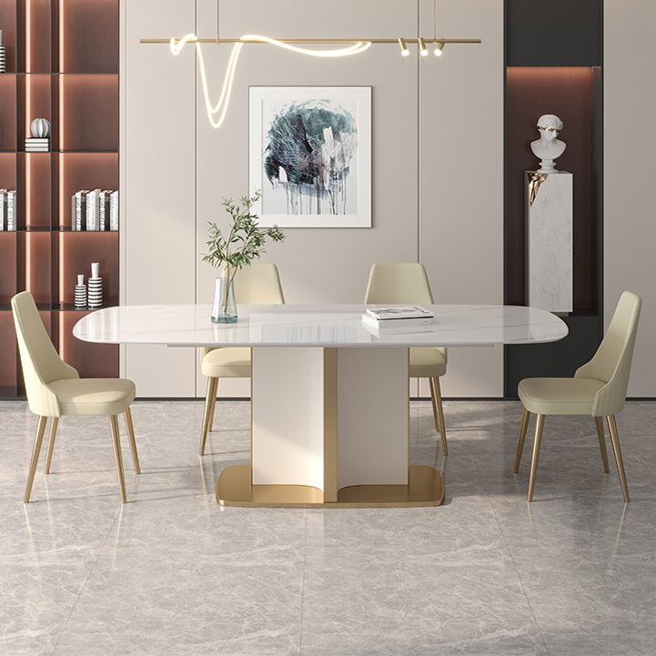 Modern Style Traditional Height Dining Set with Fixed Rectangle Shape Table and Pedestal Base Clearhalo 'Dining Room Sets' 'Dining Tables & Seating' 'dining_room_set' 'furn' 'furn_dining_room_set' 'Furniture' 'furniture_dining_room_set' 'Kitchen & Dining Furniture' 'kitchen&dining_furn' 'kitchen' 1200x1200_c5c6b046-e8e1-4a44-9cbd-ea151cd4402d