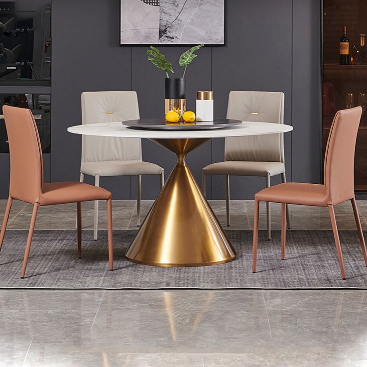 Glam Style Dining Round Table Sintered Stone Table with Turntable for Home Clearhalo 'Dining Tables & Seating' 'Dining Tables' 'dining_table' 'furn' 'furn_dining_table' 'Furniture' 'Kitchen & Dining Furniture' 1200x1200_c5c87956-f740-458e-912c-429ca94c9442