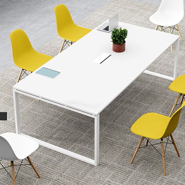 Solid Wood Contemporary Rectangular Dining Table White Indoor Table with Sled Base Clearhalo ' dining_table' 'Dining Tables & Seating' 'Dining Tables' 'furn' 'furn_dining_table' 'Furniture' 'furniture_dining_table' 'Kitchen & Dining Furniture' 'kitchen&dining_furn' 'kitchen' 'kitchen_dining_table' 1200x1200_c5caec08-b017-442a-b5b3-1d909d25c3b9