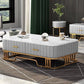 Glam Iron Frame Base Coffee Table with White Marble Top and 2 Drawers