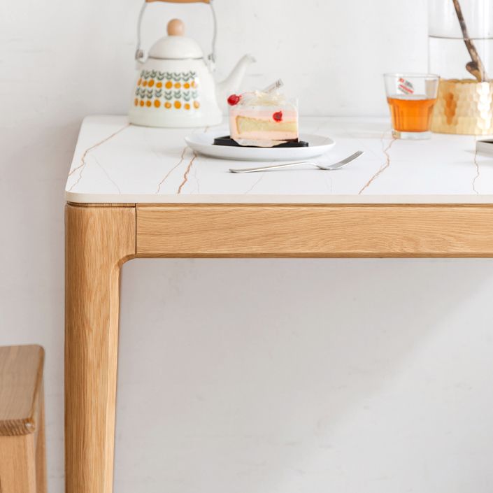 Modern Square White Stone Tabletop Dining Table with 4 Oak Legs Clearhalo 'Dining Tables & Seating' 'Dining Tables' 'dining_table' 'furn' 'furn_dining_table' 'Furniture' 'Kitchen & Dining Furniture' 1200x1200_c5cd2e76-454b-4213-bbec-4402c7a3d285