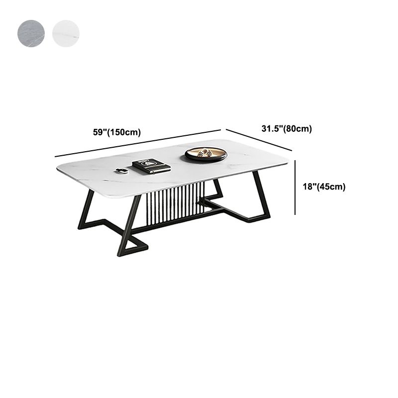 Rectangle Stone Top Coffee Table with Black Metal Trestle Base Clearhalo 'Coffee & Accent Tables' 'Coffee Tables' 'coffee_tables' 'furn' 'furn_coffee_tables' 'Furniture' 'Living Room Furniture' 1200x1200_c5d03c12-abf4-43c9-ba25-9dc7d94f6559