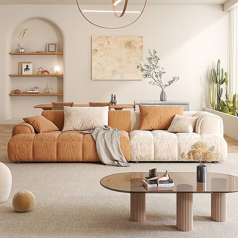 Velvet Round Arm Sectionals 24.8"High Tight Back Sofa with 4 Pillows Clearhalo 'furn' 'furn_sectionals' 'Furniture' 'Living Room Furniture' 'Sectionals' 1200x1200_c5d49053-a1c8-42ec-b0fc-bd466e7c5b75