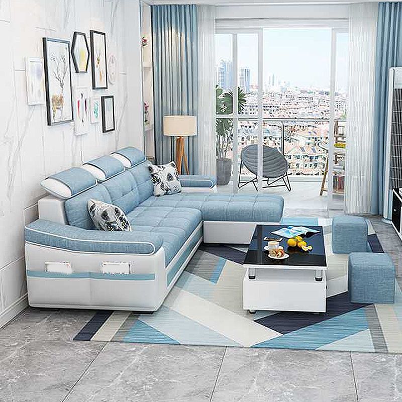 Modern L-shape Sofa and Chaise Right Facing Faux Leather/Linen Blend Sectionals Clearhalo 'furn' 'furn_sectionals' 'Furniture' 'furniture_sectionals' 'kitchen' 'kitchen_sectionals' 'Living Room Furniture' 'Sectionals' 1200x1200_c5d499ab-2263-4919-978e-bf83784994c3