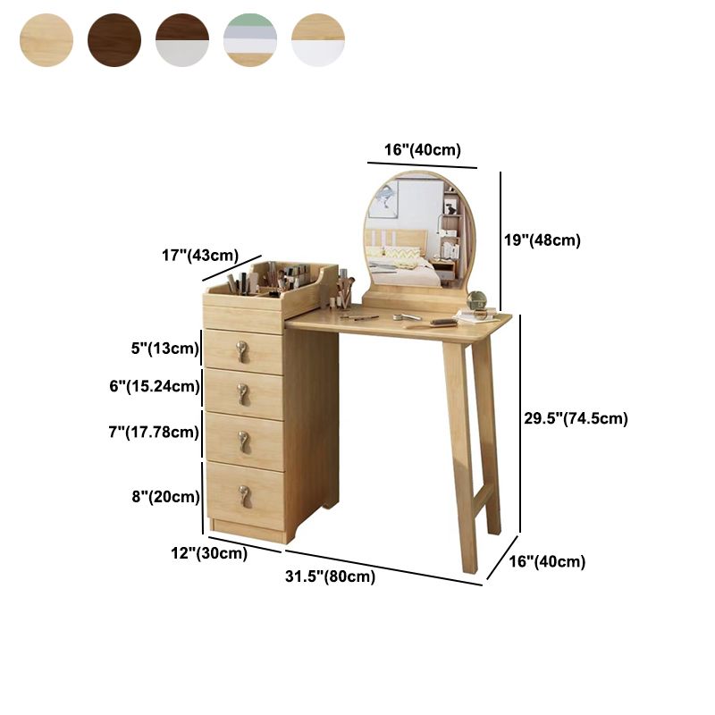 Mirror & 4 Drawers Makeup Vanity Nordic Solid Wood Dressing Table Clearhalo 'Bedroom Furniture' 'furn' 'furn_makeup_vanities' 'Furniture' 'Makeup Vanities' 'makeup_vanities' 1200x1200_c5d4bd32-9094-482b-bceb-053fec791f69