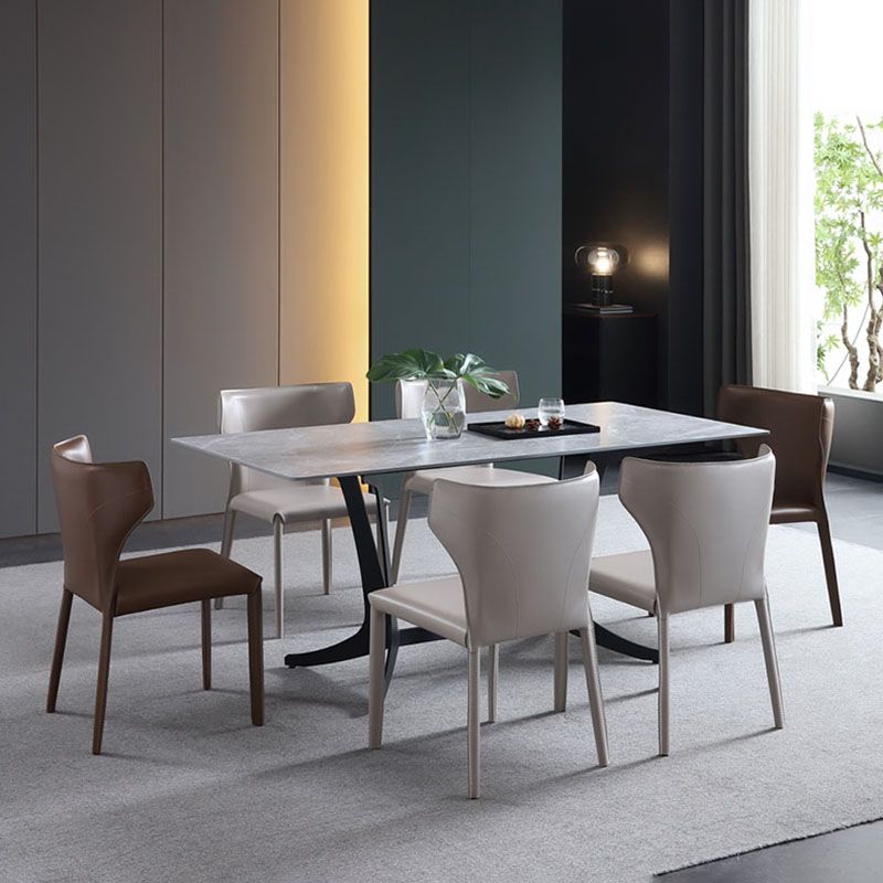 Eigentijdse lederen eetkamer stoel armloze wingback zijstoelen voor thuisgebruik