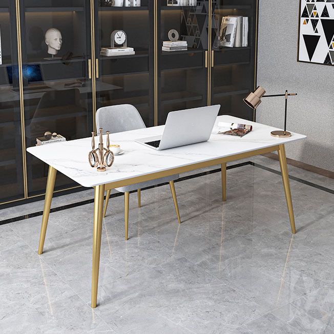 Glam Style Office Desk Rectangular Writing Desk with Metal Legs Clearhalo 'furn' 'furn_office_desk' 'Furniture' 'furniture_office_desk' 'Office Desks' 'Office Furniture' 'office_desk' 1200x1200_c5d98193-4cb4-44cc-80ea-0ac0adc44e37