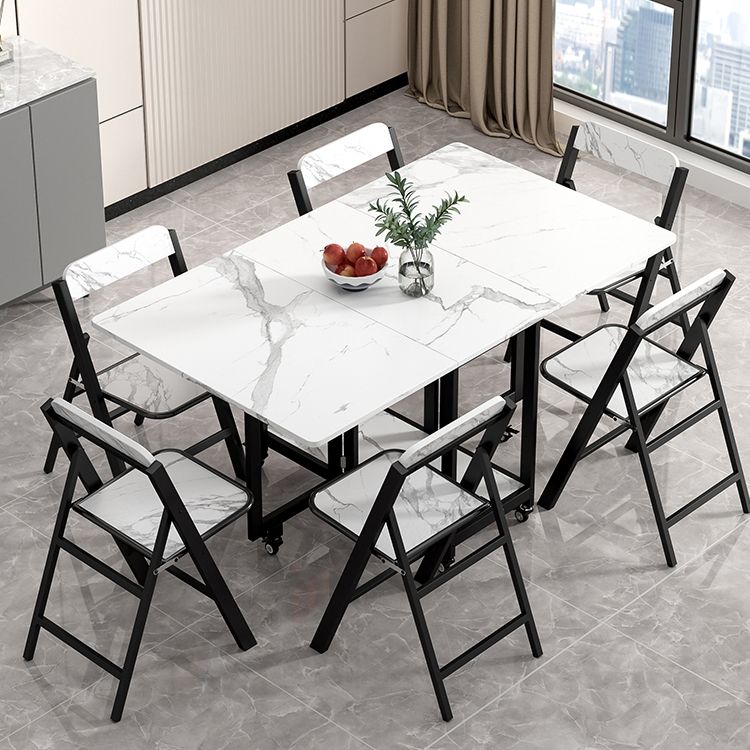 Table de salle à manger rectangulaire en bois de style simplicité avec abattant