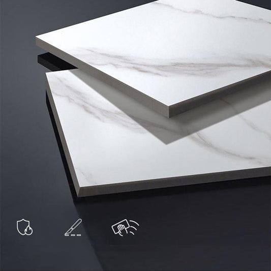 Moderner gesinterte Steinbistro -Tisch Rechteck -Metallbasisstangen Tisch mit Fußstütze