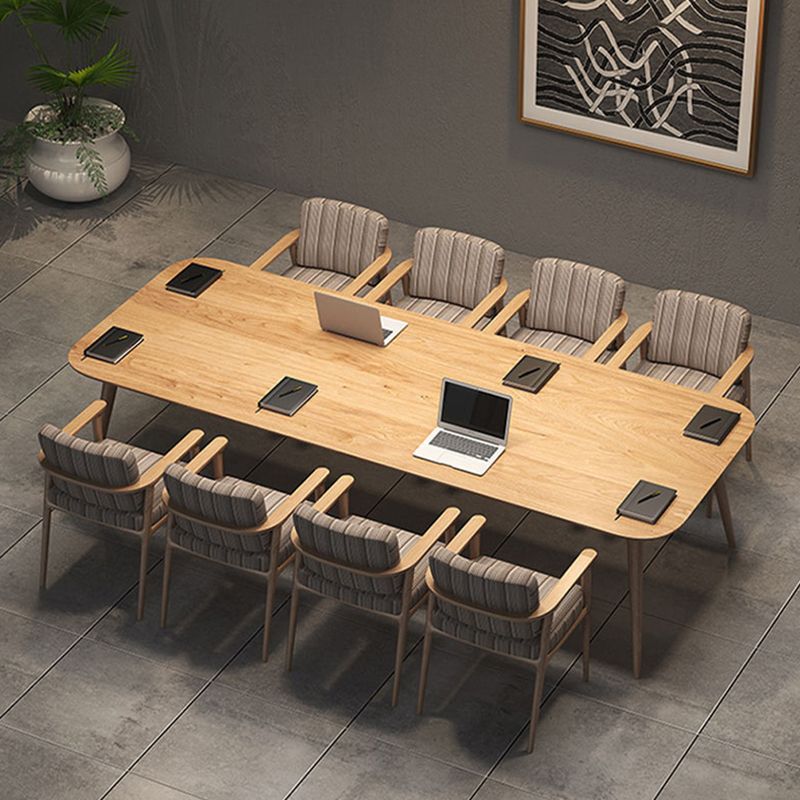 モダンおよびコンテンポラリーオフィスデスク曲線天然固体木材ライティングデスク