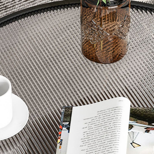 Contemporary 4 Legs Round Glass Top with Storage Shelf Single Coffee Table