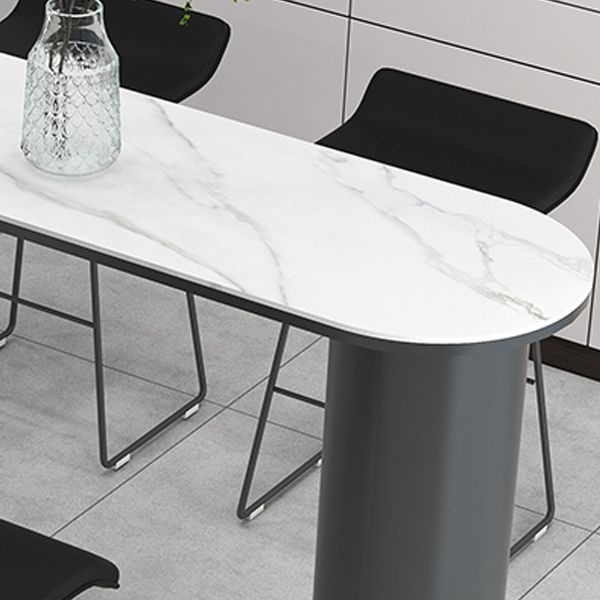 Modern Black Iron Bar Dining Table with White Stone Top Indoor Bistro Table Clearhalo 'Bar Furniture' 'Bar Tables' 'bar_tables' 'furn' 'furn_bar_tables' 'Furniture' 'furniture_bar_tables' 'Kitchen & Dining Furniture' 1200x1200_c5e25d0f-38d5-445d-97c9-de3822d606d3