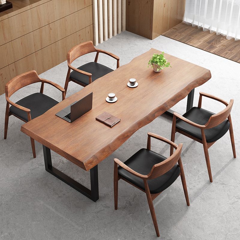 Pine Wood Top Dining Table Rectangle Table with Sled Base in Black Clearhalo 'Dining Tables & Seating' 'Dining Tables' 'dining_table' 'furn' 'furn_dining_table' 'Furniture' 'Kitchen & Dining Furniture' 1200x1200_c5e857ff-3cce-4a34-b7c0-eebd95d291e3