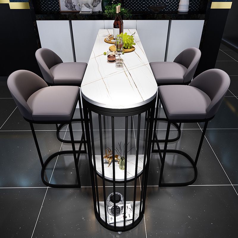 Table de salle à manger Table de bar moderne en pierre frittée blanche avec étagère de rangement