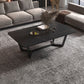 Glam Style Rectangular Slate Table with Trestle Shaped Base Design Coffee Table