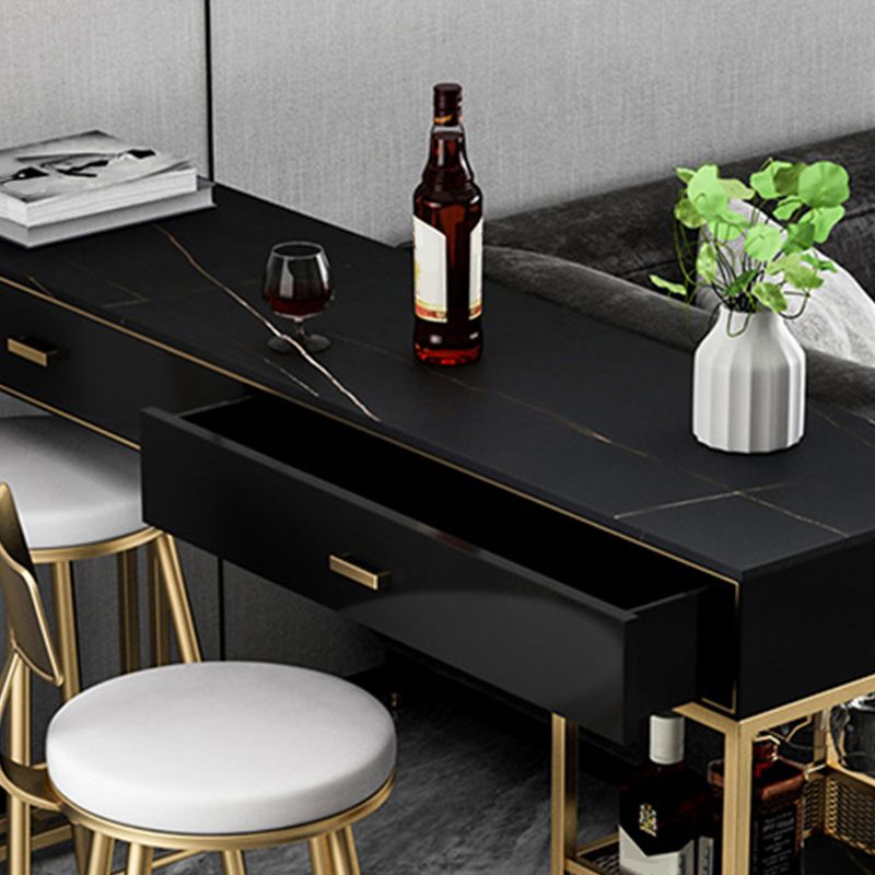 Glam Style Bar Table 42-inch Height Stone Top Pub Table with Two Drawer Clearhalo 'Bar Furniture' 'Bar Tables' 'bar_tables' 'furn' 'furn_bar_tables' 'Furniture' 'Kitchen & Dining Furniture' 1200x1200_c5e982b7-140d-4491-b8d7-07927c3bf5ce