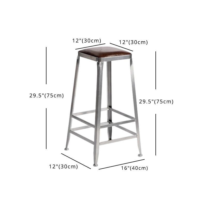 Industrial Square Iron Bar Stool Silver Footrest Bristol Stool Clearhalo 'Bar Furniture' 'Bar Stools' 'bar_stools' 'furn' 'furn_bar_stools' 'Furniture' 'Kitchen & Dining Furniture' 1200x1200_c5eecd23-e406-4021-83f7-61158582b54e