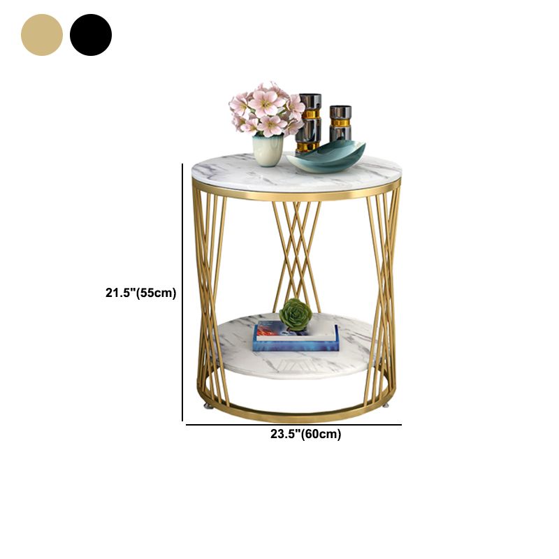 Contemporary Storage Frame End Table Round End Table with Slate Top