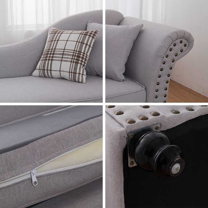 Contemporary Fabric One Armed Chaise  Rolled Arms Accent Chair with Pillows