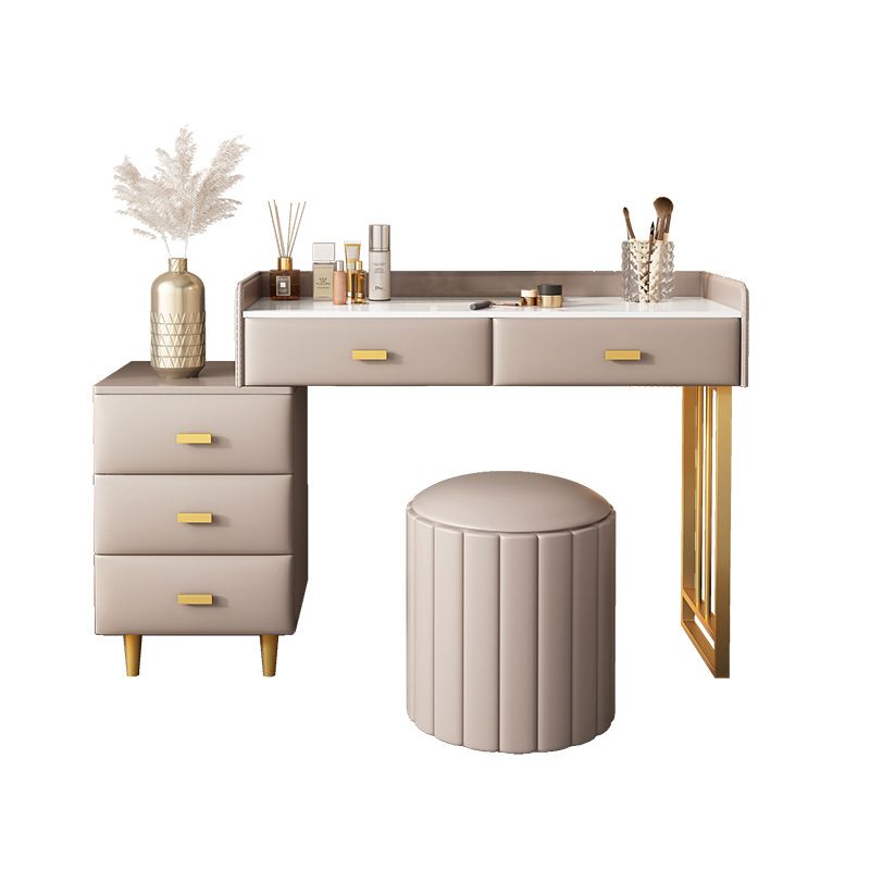 Luxurious Stone Top Vanity and Stool 5 Drawers Dressing Table Clearhalo 'Bedroom Furniture' 'furn' 'furn_makeup_vanities' 'Furniture' 'Makeup Vanities' 'makeup_vanities' 1200x1200_c5f18361-066c-4845-9367-a779f18fd991
