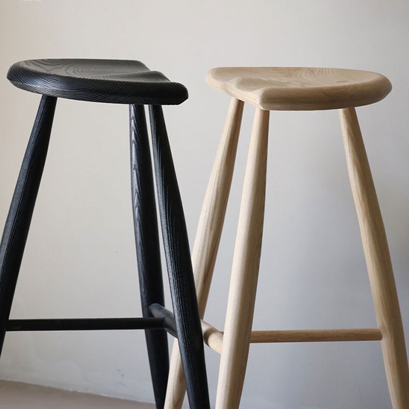 Solid Wood Dining Stools Contoured Seat Bar Stools with Footrest